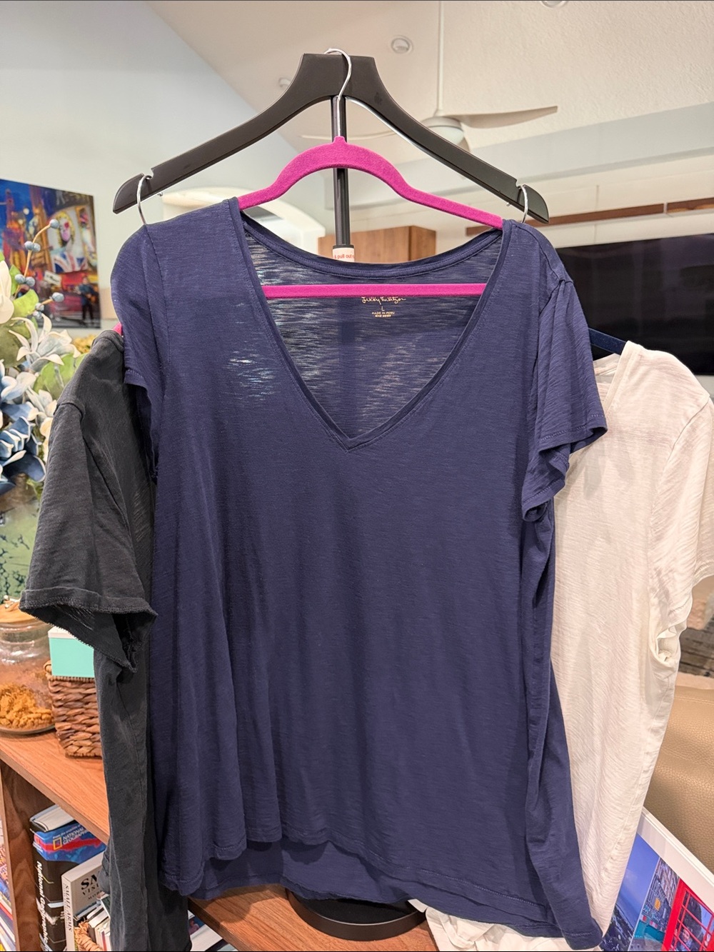 Lilly Pukitzer set of 3 Casual V-Neck T-Shirt - Navy white & black